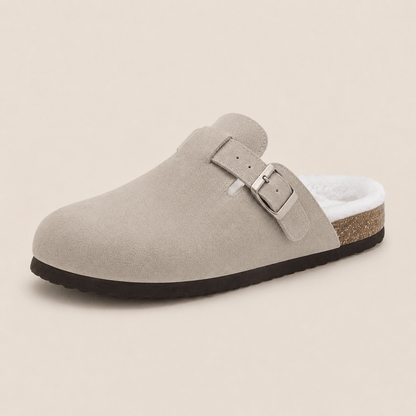 Fur-lined Suede Clogs by Qonfrt